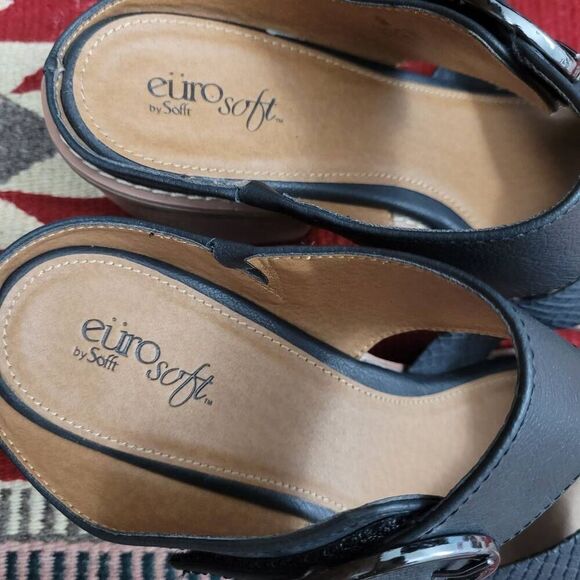 EuroSoft By Sofft Cyleigh Black Faux Leather Heeled‎ Sandals Sz 10 Comfortable - Picture 5 of 7